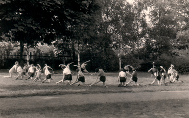 Kinder turnen auf der Wiese