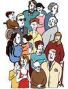 Die Zeichnung zeigt viele verschiedene Menschen: Männer und Frauen, ältere Menschen und Kinder, Menschen mit Migrationshintergrund, Menschen mit und ohne Behinderung