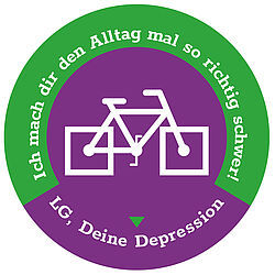 Button mit der Aufschrift Ich mach die den Alltag mal so richtig schwer! Deine Depression