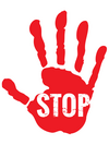 Rote Handfläche mit der Aufschrift Stop
