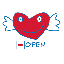 Logo des Projekt: Rotes Herz mit Flügeln und der Unterschrift Open
