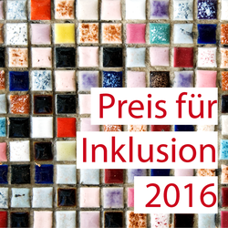 Bunte Kacheln mit dem Schriftzug Preis fuer Inklusion 2016©marqs_photocase